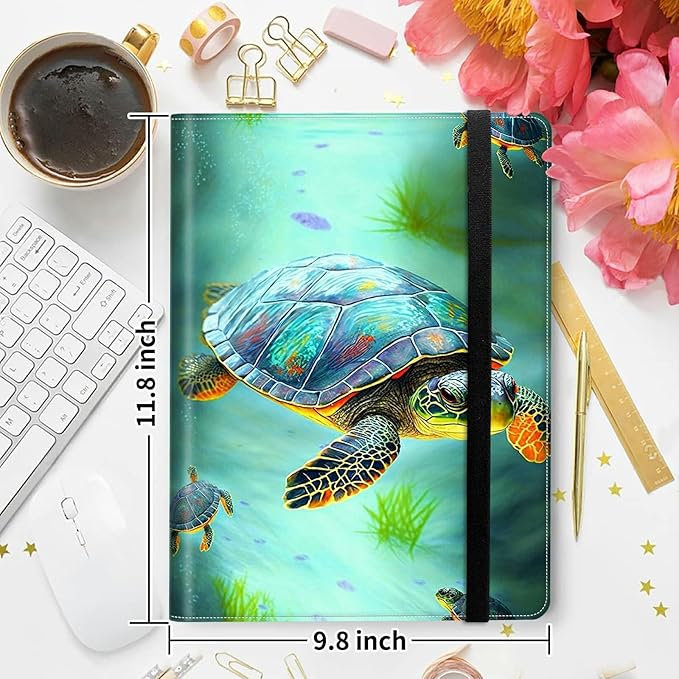 Padfolio Folder with Clipboard,Portfolios Organizer Clipboards with Storage Clipboard Writing Pad PU Leather Conference Document Organizer with Business Card Holder,Turtle