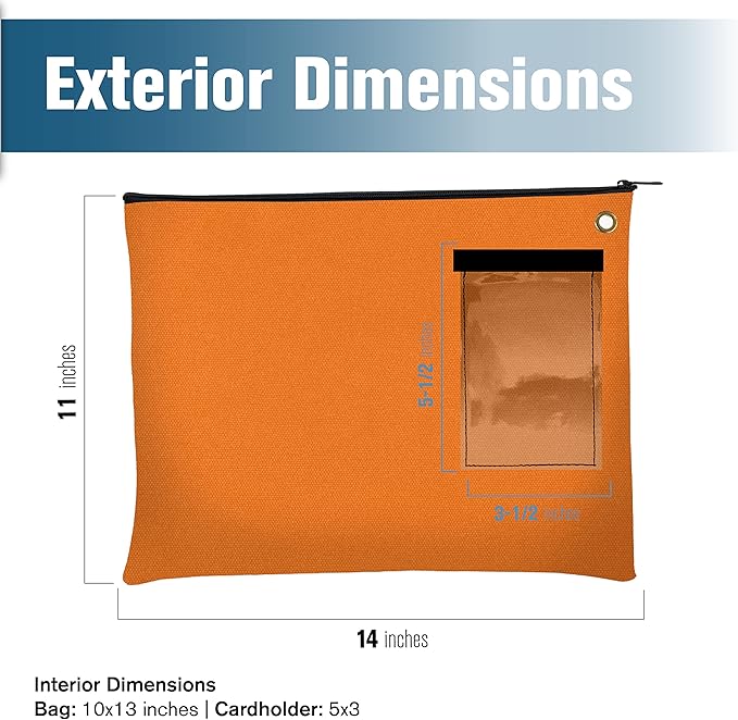 BankSupplies Canvas Interoffice Mailer, 14 oz. - 14W x 11H - Orange - Transit Bag - Large Zipper Bag with Grommet - Use with Padlock or Zip Tie for Security - Interoffice Mail Bag