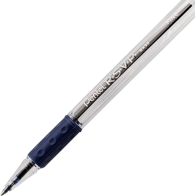 Pentel® R.S.V.P.® Ballpoint Pens, Fine Point, 0.7 mm, Clear Barrel, Blue Ink, Pack of12