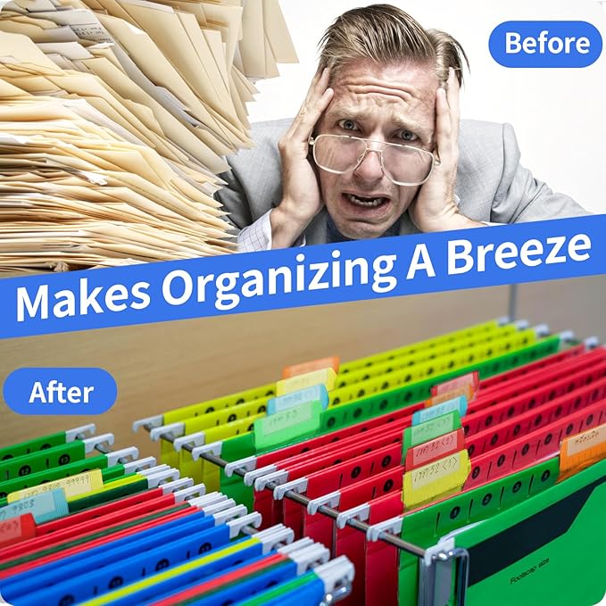 Hanging File Folder Tabs, 120 Pcs File Folder Tabs and 200 Pcs Inserts, File Tabs for Hanging Folders, Plastic Hanging Folder Tabs, Clear Hanging File Tabs for File Folders(Multicolor)