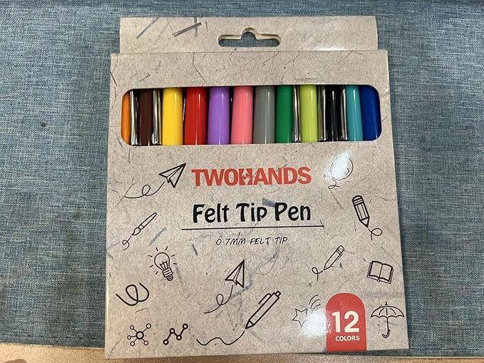 TWOHANDS Felt Tip Pens Fine Point, Assorted Colors Fineliners, Medium Point 0.7 Millimeter Markers for Coloring, Journaling, Note Taking, 22004
