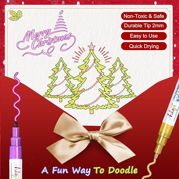 Shimmer Markers,18 Colors Outline Pens, Gold and Silver Double Line Outline Markers, Metallic Marker Glitter Pens Set for Art Crafts, Easter Basket Stuffers for Teens, Greeting Cards, DIY, Scrapbook