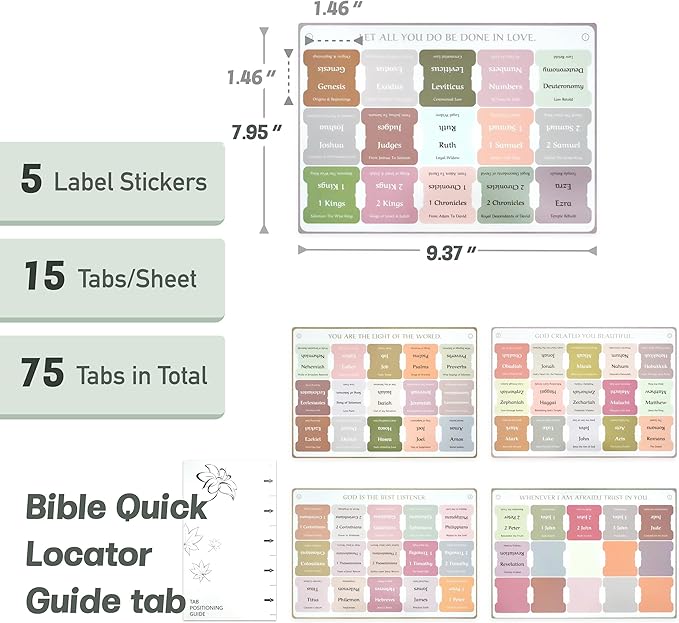 Bible Tabs for Study Bible, New & Old Testament Tabs Matte Laminated Bible Book Tabs Bible Journaling Supplies for Women(Large Print, Easy to Read) (Boho)