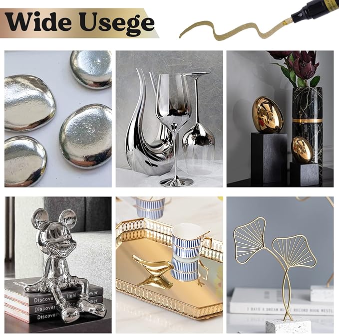 LET'S RESIN Liquid Mirror Chrome Metallic Markers, Reflective Gloss, 2-5mm Larger Application Area, 3 Colors Epoxy Resin Tools/Supplies for Coloring, Stroke, Painting, DIY Craft