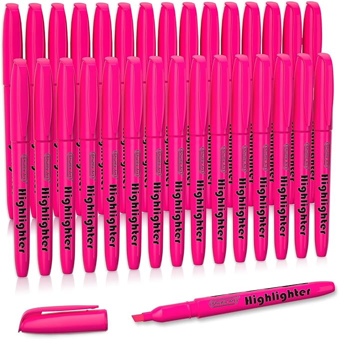 Shuttle Art Highlighters, 30 Pack Highlighters Bright Colors, Pink Colors Chisel Tip Dry-Quickly Non-Toxic Highlighter markers for Adults Kids Highlighting in the Home School Office
