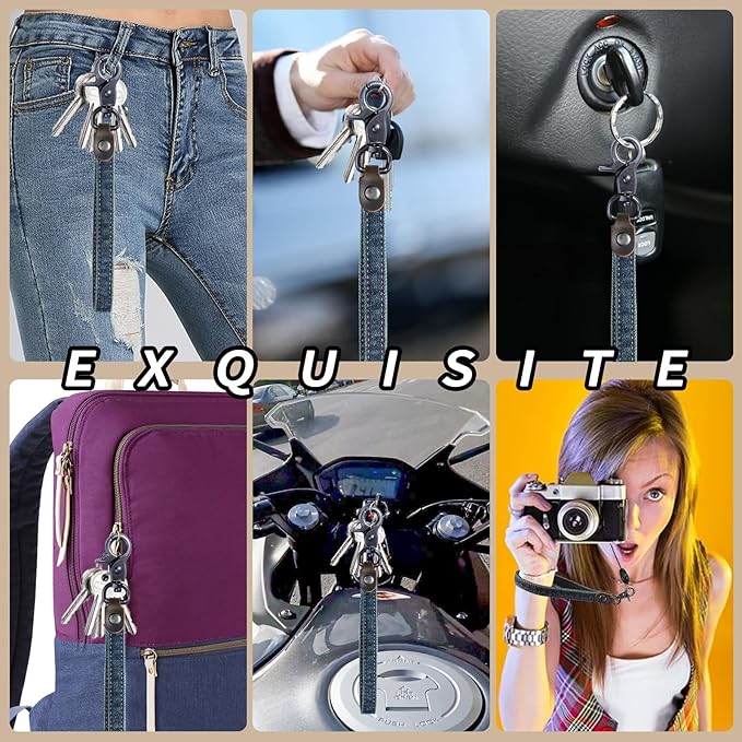 Fishent Denim Wristlet Keychain for Women Men, Cute Key Chain, Wrist Lanyards for Car Keys ID Badge Wallet Card Holder
