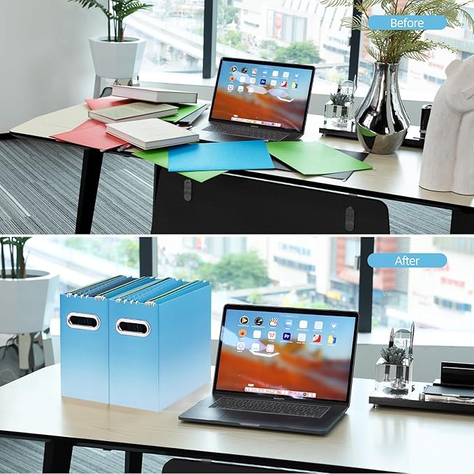 Oterri File Organizer, Small Storage Box, Cardboard File Folder Organizer, Collapsible File Box, Hanging File Organizer for Letter Size, Portable File Box, Only Box (Gradient Light blue,4 Packs)
