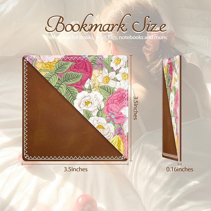 Personalized Leather Bookmarks, Fun & Cute Book Accessories for Reading Lovers, Unbreakable Page Markers for Women Men Girls Boys Student Teacher Kids Retirement Birthday Gifts (Flower Party)