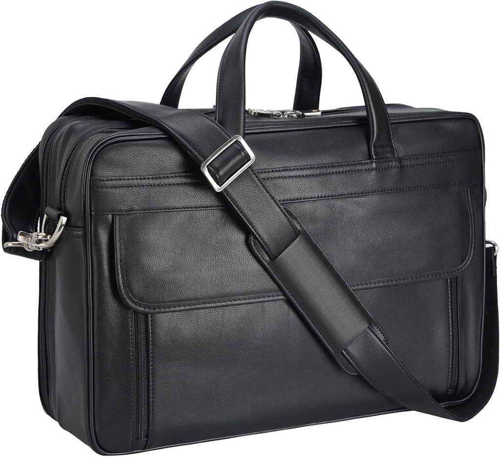Masa Kawa Leather Briefcase for Men 15.6" - 17" Laptop Computer Case Business Travel Work Messenger Cross Body Shoulder Bag