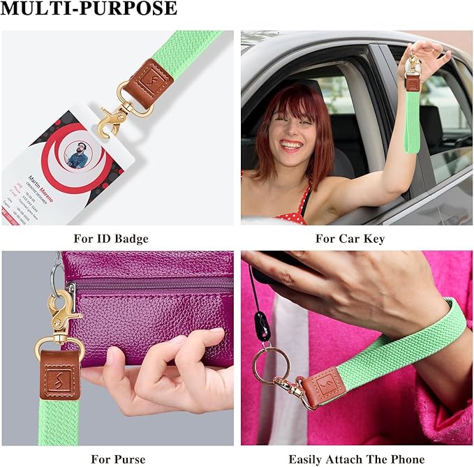 Fishent Stretchy Wristlet Keychain,Braided Cute Wrist Lanyards for Keys, Key Chain Holder for Women Men, Wrist Strap Keychain for Car Keys Phone Camera Wallet ID Badges Card (Pistachio)