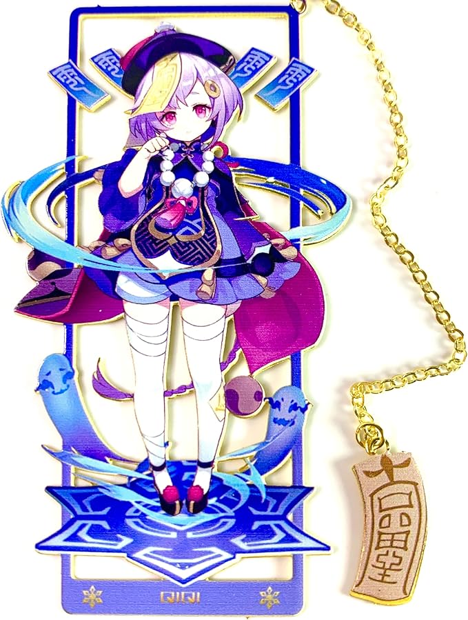 Genshin Impact Qiqi Metal Bookmark - Anime Figure Merch with 3D Display Box - Birthday Gifts for Fans Friends Gamer Book Lovers - Zllada