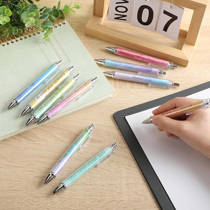 Tinlade 10 Pcs Christian Pens for Women Religious Ink Pens Easter Gifts Inspirational Quotes Bible Verse Ballpoint Funny Office Supplies for Women Men Coworker(Watercolor)