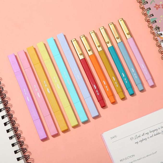 Mr. Pen- Dual Tip Aesthetic Highlighters and Pens No Bleed, 12Pack, Assorted Colors Bible Highlighters No Bleed Highlighters for Bibles, Black Ink Bible Pens No Bleed Through Ballpoint Pens Ballpoint