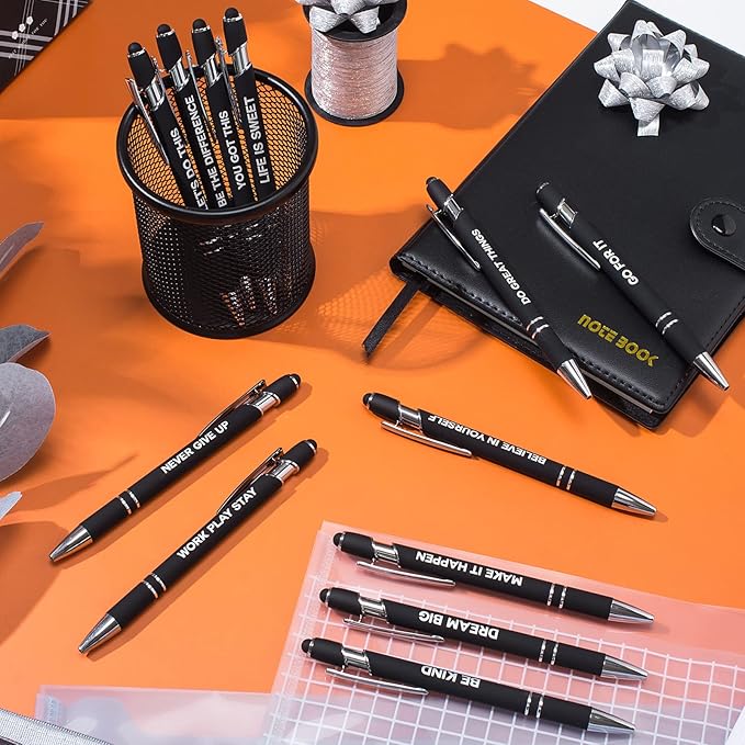 12 Pieces Motivational Inspirational Quotes Snarky Screen Touch Stylus Ballpoint Pens, Office Encouraging Scriptures, Black Ink