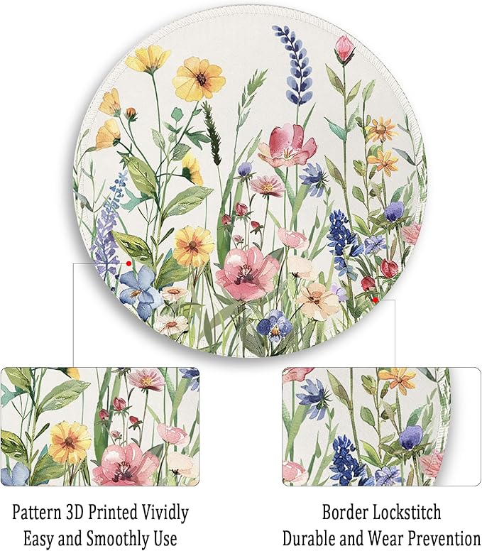 Gctriki Flowers Plants Mouse Pads for Desk,Cute Floral Small Round Mousepad with Stitched Edge Non-Slip Rubber Base,Comfortable Computer Mouse Pad for Laptop, Cute Office Desk Accessories Decor
