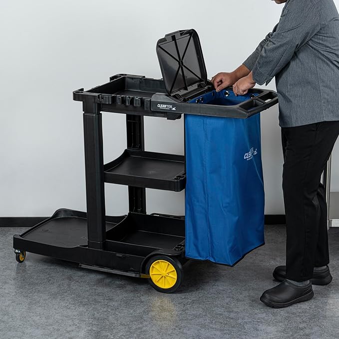 Restaurantware-Janitor CART Bag ONLY: Clean Tek Professional 16.93 x 10.63 x 29.53 Inch Janitorial Cart Bag, 1 Heavy-Duty Bag - Janitor Cart Sold Separately, Durable, Blue Plastic Replacement Bag