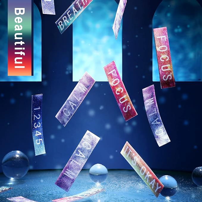 80 Pcs Anxiety Sensory Stickers with Inspirational Quotes Calm Textured Strips Relief Mental Health Stickers School Office Adhesive Sensory Tape Anti Stress Toys for Adults Teens (Watercolor)