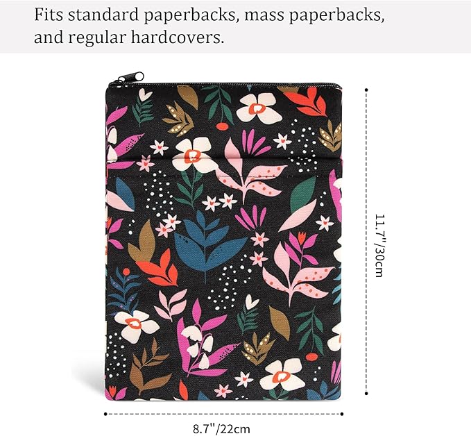 Book Sleeve Book Covers Book Protector Floral Printed with Zipper Washable Fabric for Teen Adult Book Lover Teacher Student(Medium,11 X 8.7 Inch)…