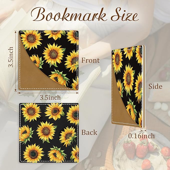 Sunflower Corner Bookmarks, Funny Leather Book Accessories for Book Lovers, 3 Pcs Reading Book Page Markers for Women Men Student Teacher Girls Boys Kids Retirement Birthday Gifts