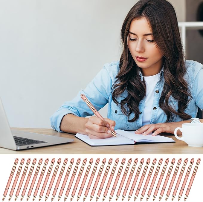 Zonon 38 Pieces Rubberized Ballpoint Pen with Stylus Tip Stylish Metal Pen Capactive Styli with Soft Rubberized Grip, Black Ink for Most Devices(Rose Gold)