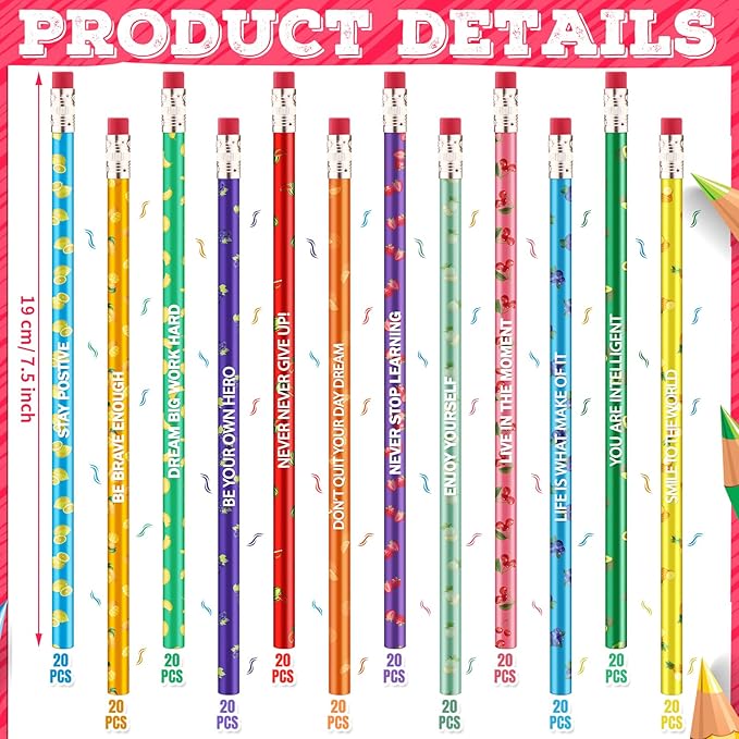 Gersoniel 240 Pcs Scented Pencils Bulk for Kids Inspirational Motivational Cute Fun Fruit Wood Smelly Graphite Pencils with Erasers for School Classroom Office Students Girls Boys Gifts Supplies