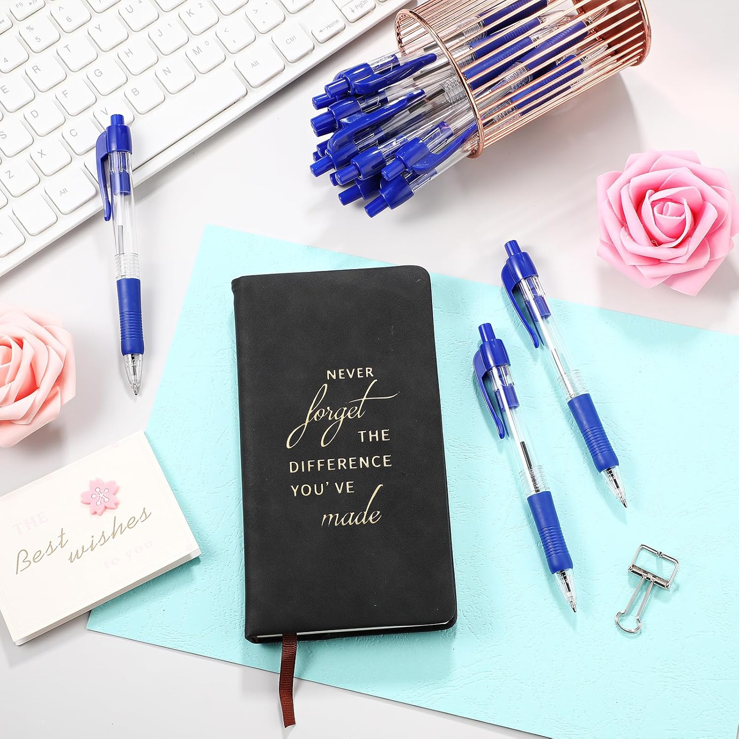 Fulmoon 100 Pcs Gel Ink Pens Retractable Ballpoint Medium Point 1.0 mm Ballpoint Smooth Writing Click Pens for Journal Writing Office Home(Blue Ink)