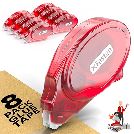 XFasten Adhesive Roller for Scrapbooking, 8mm x 30ft 8-Pack Double Sided Glue Tape Roller, Scrapbook Supplies for Adults, Photo Tape for Scrapbooking