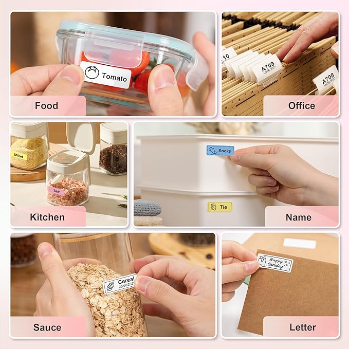 Nelko Label Maker Machine with Tape, P21 Bluetooth Label Printer, Wireless Mini Label Makers with Multiple Templates for Organizing Office Home, Pink
