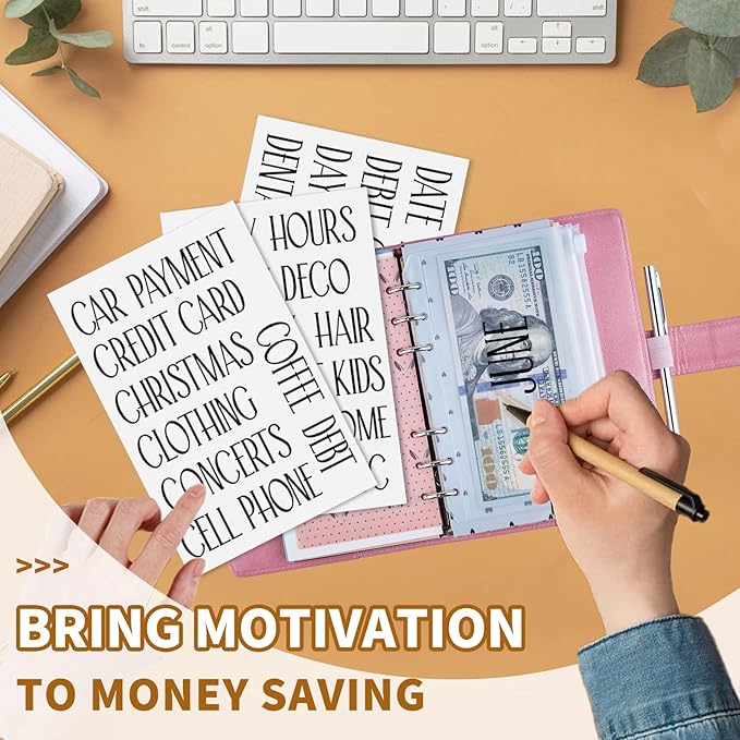 OOUUREC Cash Envelope Sticker Labels - 100 Black Vinyl Decals for Finance Planner, Budget Binder, Wallet