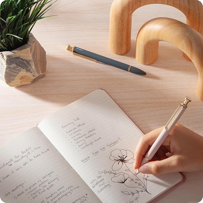 U Brands Monterey Ballpoint Pens, Set of 2, Dark Slate Gray and Blush Pink With Gold Details, Bold (1.0 mm) Point, Black Ink