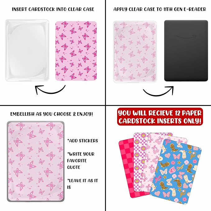 E-reader Cardstock Paper Inserts for Clear Case | 12 pk 4.88 x 6.73” inches Paper White 11th Generation 6.8" Screen Compatible Put Behind Case Colorful Floral Designs Change Out (Design Mix 4)