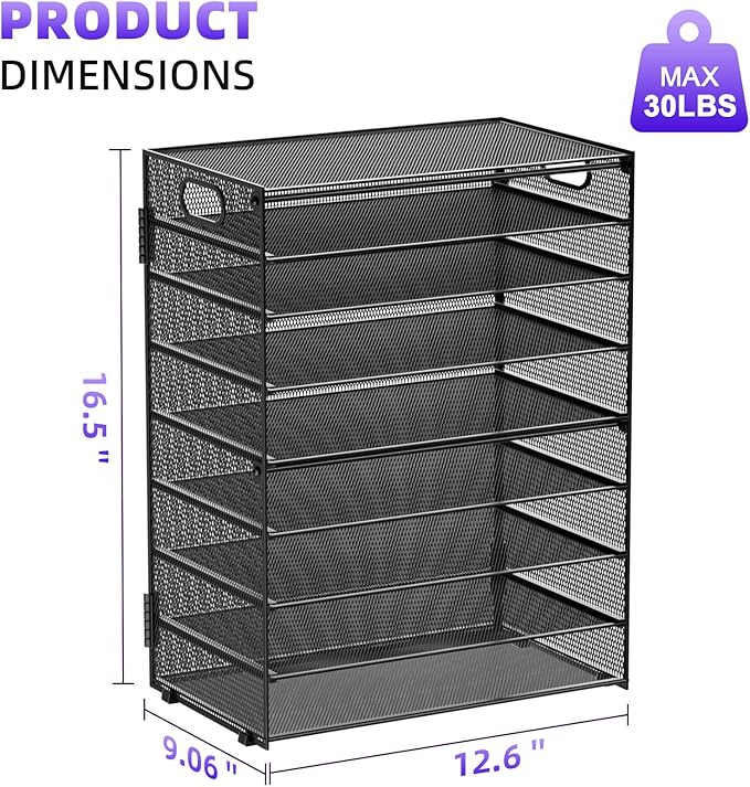 Marbrasse Paper Organizer Letter Tray, 9 Tier Mesh File Organizer with Handle, Paper Sorter Desk Organizer for Home Office Supplies - 2P