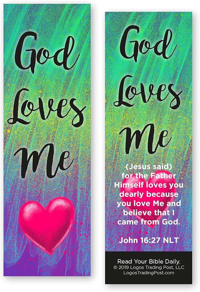 God Loves Me, John 16:27, Bulk Pack of 25 Christian Bookmarks for Kids, Childrens Bible Verse Book Markers, Sunday School Prizes with Memory Verses, Scripture Gifts for Kids & Youth