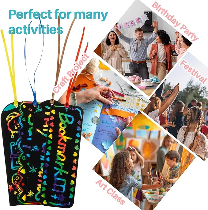 Scratch Art Bookmarks - 36 Sets 4 Style Scratch Bookmarks Making Kit Scratch Paper DIY Scratch Art Party Favors for Classroom