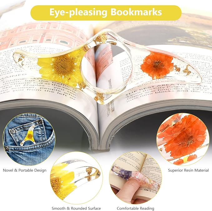 Prasacco 2 Pieces Book Page Holder, Dried Flower Resin Book Holders for Reading Thumb Ring Page Holder Flower Bookmark Reading Accessories for Readers Book Lovers Bookworm Bookmarks (2PCS Style5)