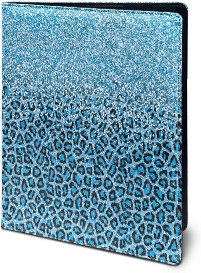 Office Folder Blue Leopard Print PU Leather Padfolio with A4 Size Clipboard Clip for Business Resume Interview Document Sleeve Binder Folder for Men/Women