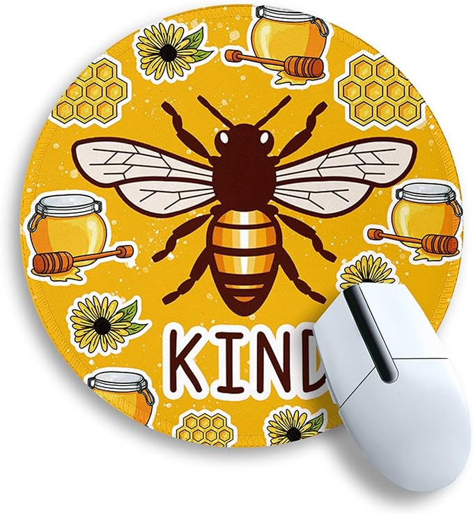 Gctriki Bee Small Mouse Pad with Stitched Edge Non-Slip Rubber Base, Funny Round Mousepads for Desk Computer Gaming Office Laptop, Cute Home Office Decor Desk Accessories Supplies