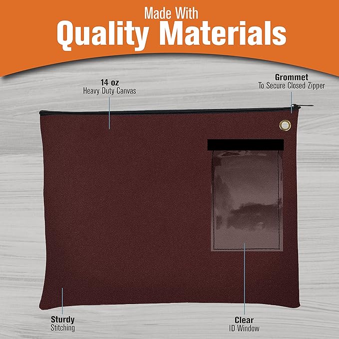 BankSupplies Canvas Interoffice Mailer, 14 oz. - 14W x 11H - Burgundy - Transit Bag - Large Zipper Bag with Grommet - Use with Padlock or Zip Tie for Security - Interoffice Mail Bag