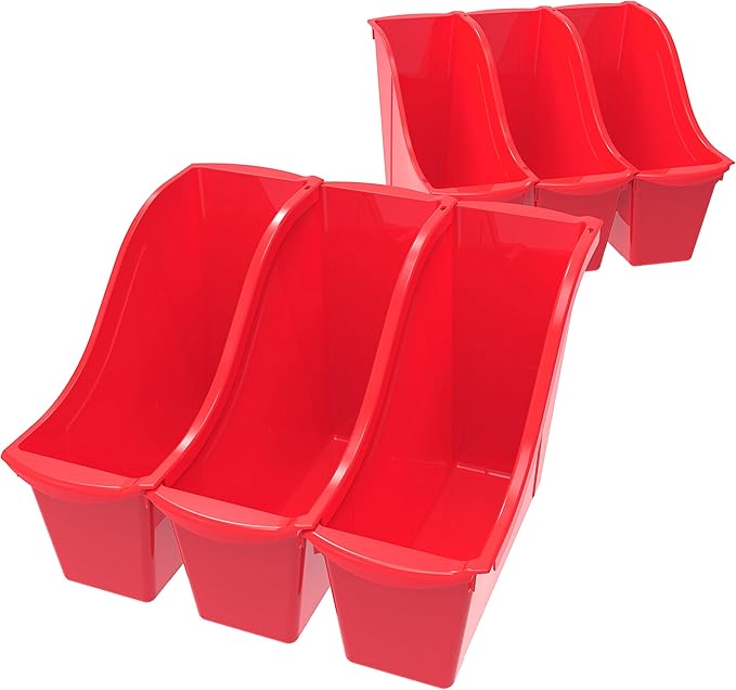 Storex Small Book Bin – Interlocking Plastic Organizer for Home, Office and Classroom, STEM Red, 6-Pack (71109A06C)