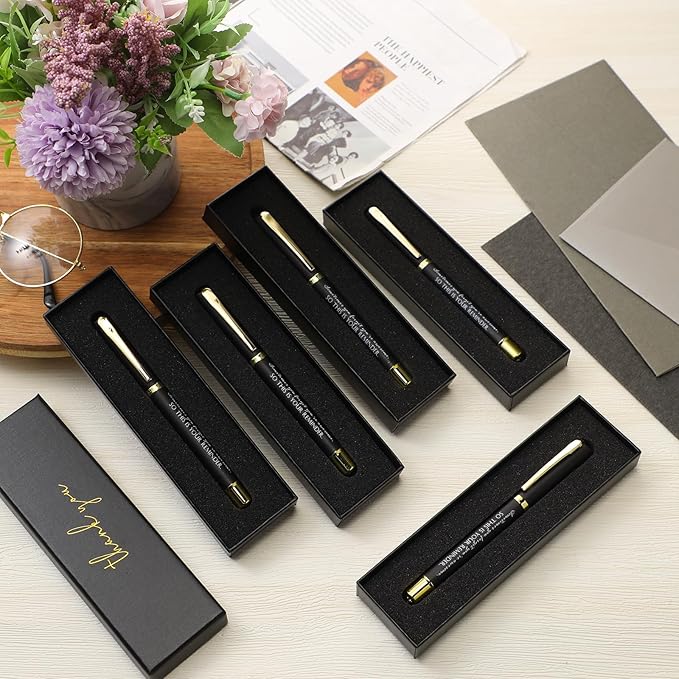 PerKoop 10 Set Thank You Gifts Inspirational Ballpoint Pens with Gift Boxes Bulk Appreciation Party Favors for Employee Coworker Staff Team Friends Office Supplies(Black,Reminder)