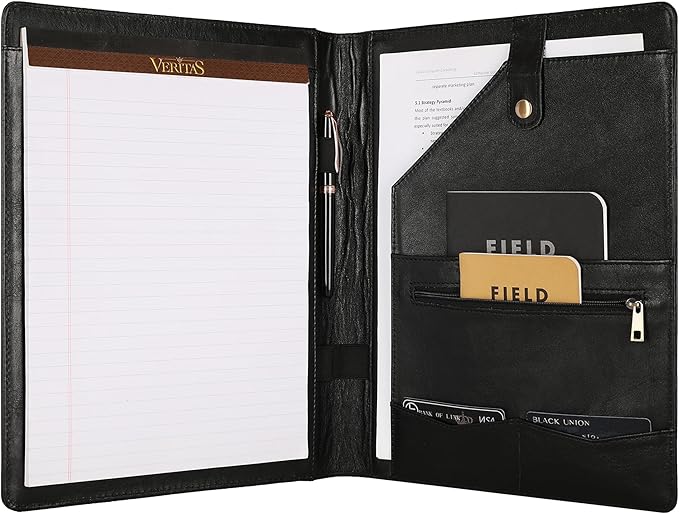 Personalized Leather Padfolio for Lefty, Business Portfolio Binder with Notepad Holder, Legal Pad Portfolio Folder for Men/Women - Black