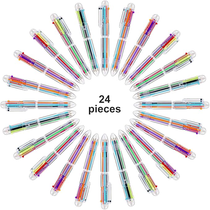 IHPUKIDI 24 Pack 0.5mm 6-in-1 Multicolor Ballpoint Pen, 6 Color Transparent Barrel Retractable Ballpoint Pens for Office School Supplies Students Gift