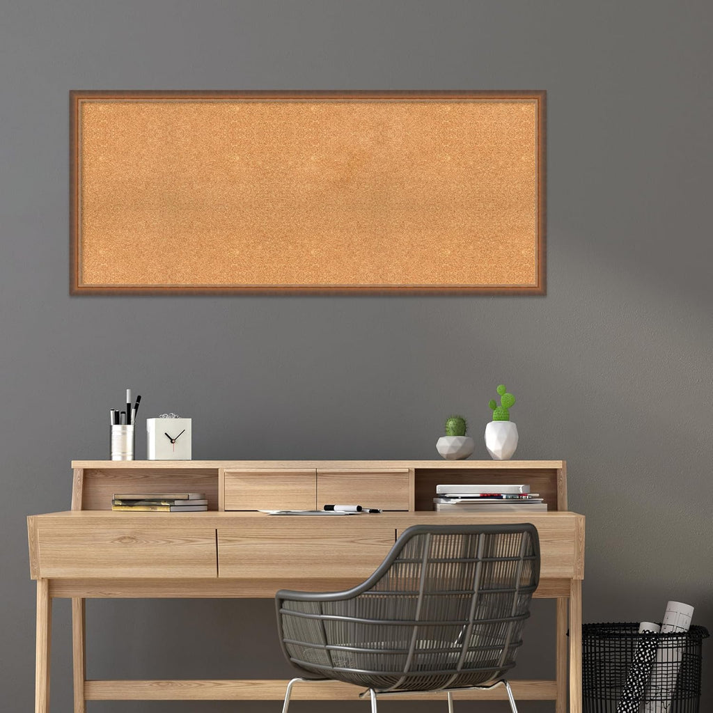 Amanti Art Natural Cork Board for Wall, 24x56 Vision Board with Bronze Frame, Oversize Corkboard Office Decor for Home Organization, Modern Corkboard Pinboard to Display Items for Home Organization