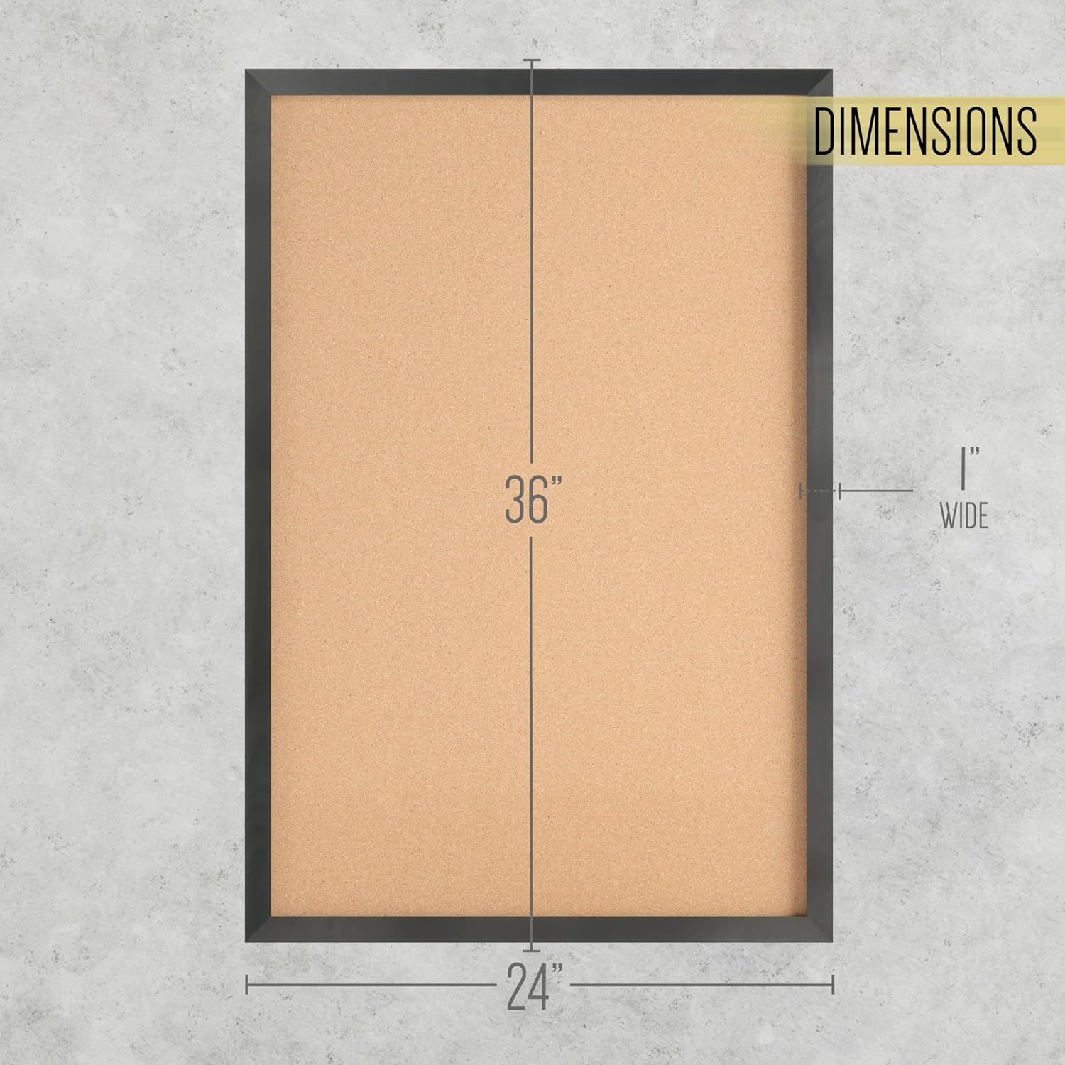 HBCY Creations Wall Mount Black Cork Board - 24" W x 36" H - 6 Wooden Push Pins - Solid Pine Wood Frame - for Kitchen, Classrooms, Restaurant Menus and More!