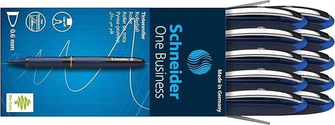 Schneider One Business Rollerball Pen, 0.6 mm Ultra-Smooth Tip, Blue Barrel, Blue Ink, Box of 10 Pens (183003)