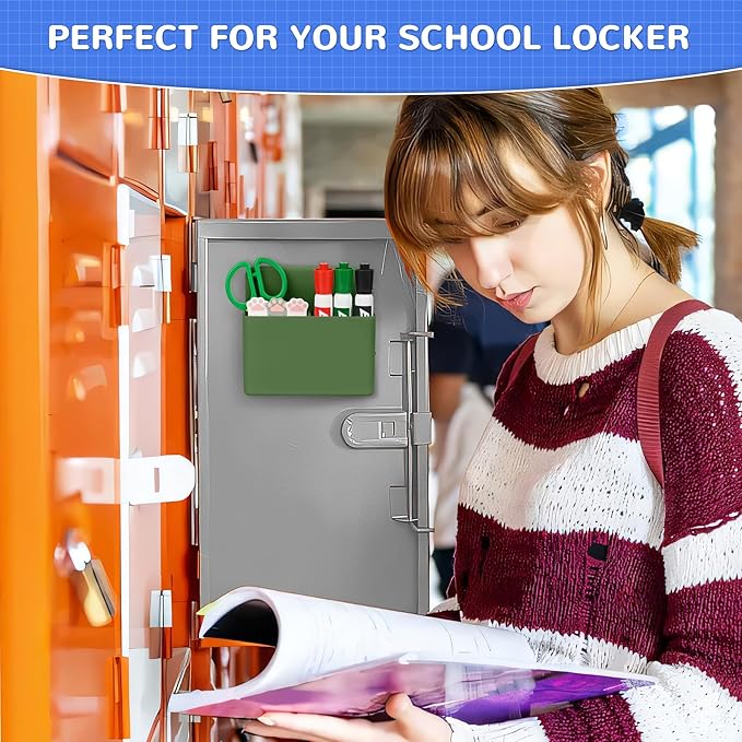 Magnetic Dry Erase Marker Holder, Magnetic Pen Marker Holder for Whiteboard, Fridge, Locker Accessories, School, Office, Home, Magnet Pen Cup,1 Pack, Army Green