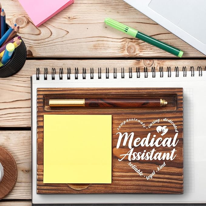 Medical Assistant Sticky Note Holder Wooden, Thank You Gifts for Nurse Nursing Nurses MA Week Gift for Doctors Office Staff Appreciation, Healthcare Worker Self-Stick Note Pad Holders TZP34