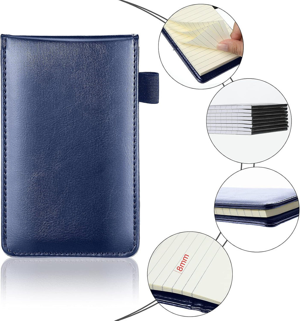 Outus 10 Pcs Pocket Notebook with Pen Set Included Mini Pocket Notepad Holder with 50 Lined Sheets, Metal Pen, 8 Pcs 3 x 5 Inch Memo Book Refills, 30 Lined Paper Per Note Pad (Blue)