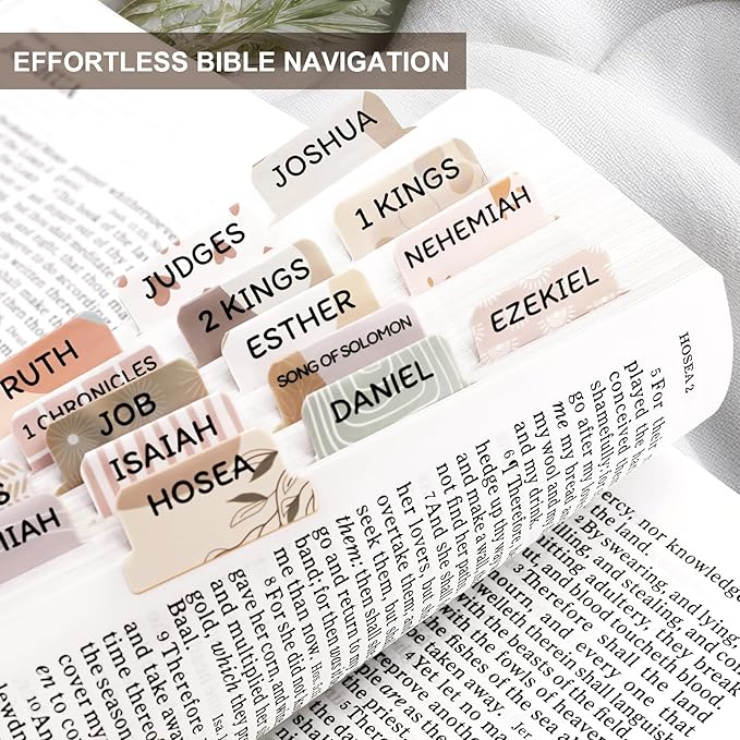 Laminated Bible Tabs for Women & Men - Large Print Tabs for Study Bibles, Boho Theme for Easy Navigation and Quick Reference - Easy-to-Read and Apply Tabs for All Ages