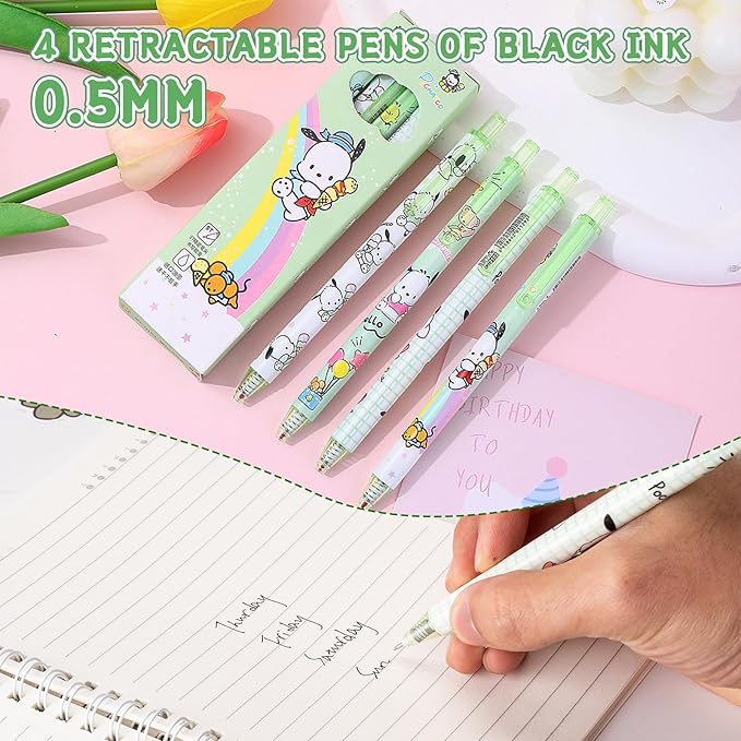 Cute School Supplies Anime Stationery Gift Set Includs Gel Pens, Journal Notebook, 50 Stickers, Pencil Case, Kawaii Stationery Set, Back to School Gift(Green)